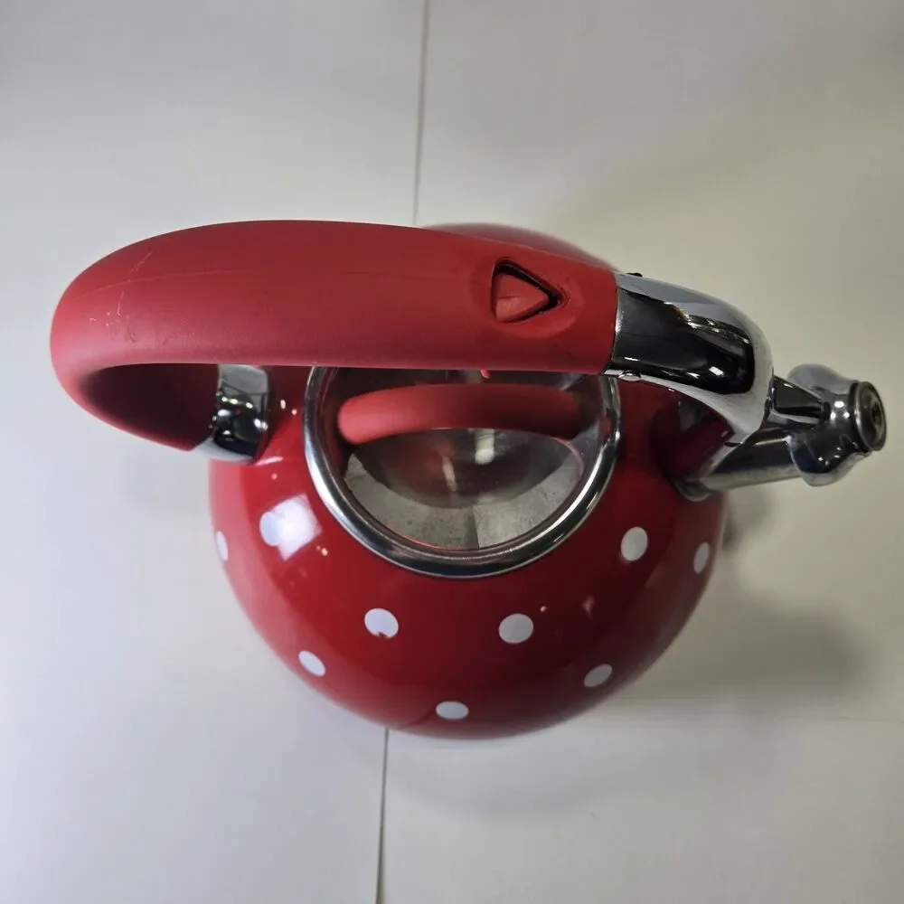 Retro Red Polka Dot Whistling Teakettle - Pristine Interior - Please Read
